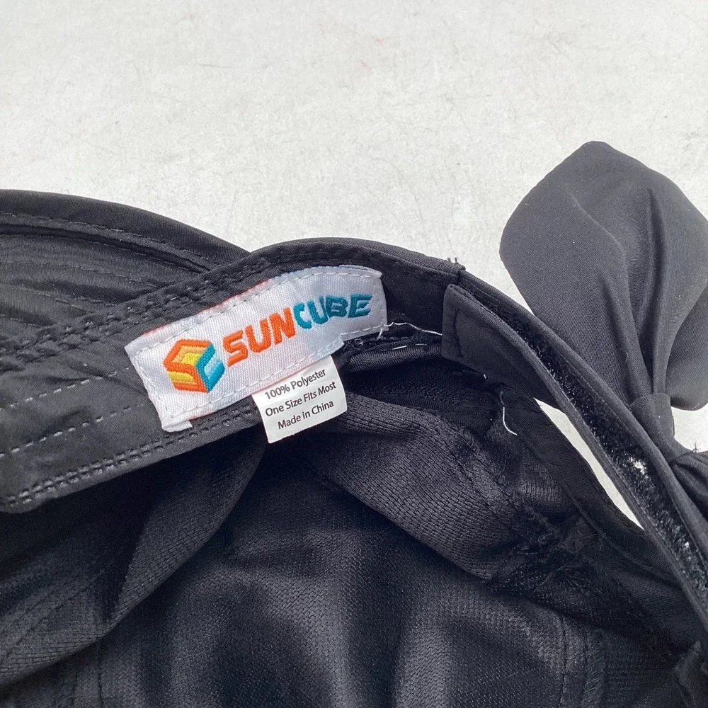 SunCube Black Wide Brim Sun Hat Visor 2-in-1 Removable Top Packable Bow Detail